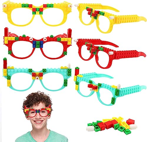 12 Stück Bauklötze Brille: Bausteine Brillen-Set, Party Brille Lustig mit DIY Blöcken, Building Bricks Gläser, Bausteine Brillen Party Zubehör, für Kinder Partys Geburtstag, Bauklötze Themen Party von Guoml