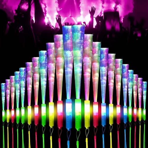 Cresbel 24 Stück Leuchtstabe: LED Leuchtstab Glasfaser, Leuchtwedel Kinder,Leuchtstäbe Bunte,Leuchtstab für Konzerte LED, Leuchtstäbe Partyzubehör für Weihnachten, Kinder, Konzert, Hochzeit, Party von Cresbel