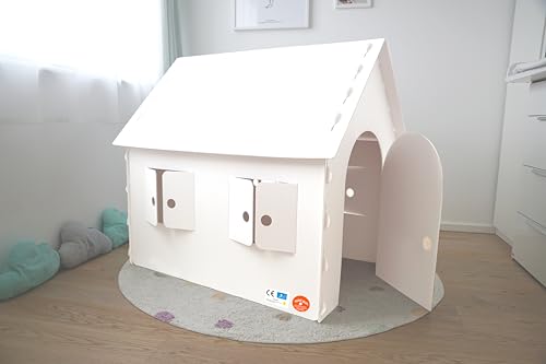 Crescent MyPlugi – Spielhaus für Kinder aus stabiler, weißer Pappe / Karton, Stecksystem, zum Spielen, Malen, Dekorieren, Bekleben, Maße (L) 100 x (B) 76 x (H) 100 cm von Crescent