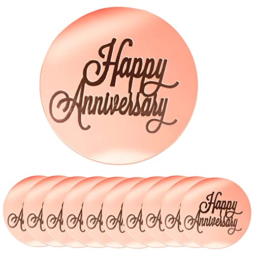 Crethinkaty 10 Stück Happy Anniversary Acryl Cupcake Topper Runde Spiegel Gravur Cake Topper Cupcake Dekorationen für Geburtstag Party (Roségold) von Crethinkaty