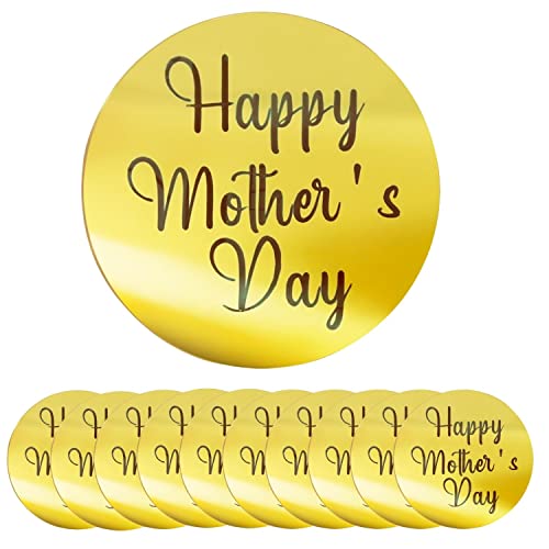 Crethinkaty 10 Stück Happy Mother's Day Acryl Cupcake Topper Runde Spiegel Gravur Cake Topper Cupcake Dekorationen für Muttertag (Gold) von Crethinkaty