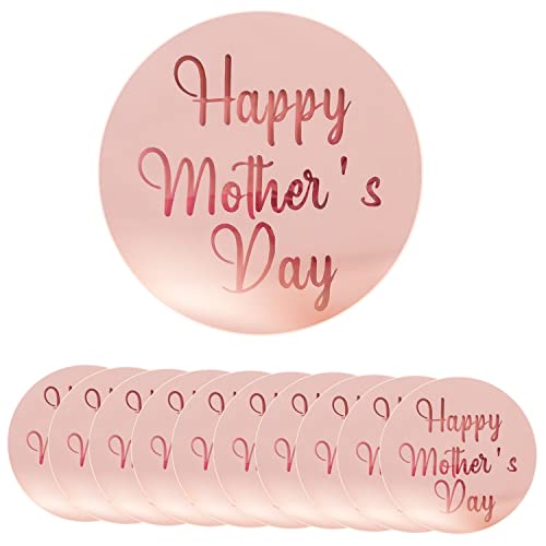 Crethinkaty 10 Stück Happy Mother's Day Acryl Cupcake Topper Runde Spiegel Gravur Cake Topper Cupcake Dekorationen für Muttertag (Roségold) von Crethinkaty