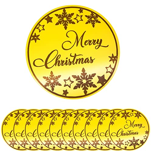 Crethinkaty 10 Stück Merry Christmas Acryl Cupcake Toppers Schneeflocke Formen Runde Spiegel Gravur Kuchen Topper Cupcake Dekorationen für Weihnachtsfeier (Gold) von Crethinkaty