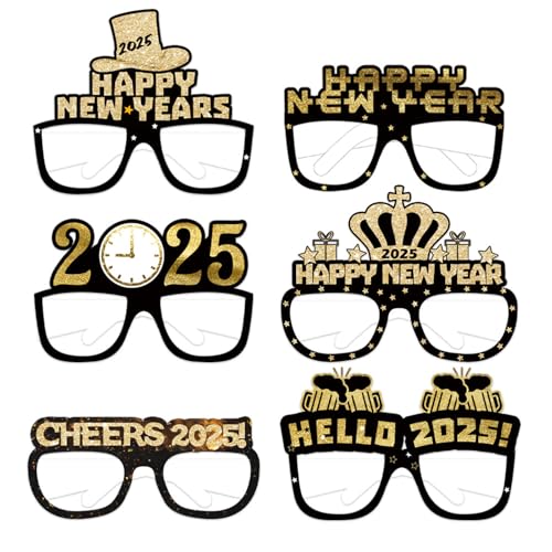 12 Pack Frohes Neues Jahr-Brillen 2025 Neuartige Papier-Glitzerbrille Silvester Schwarz-goldene Foto-Requisitenbrillen Party-Papierbrillen-Dekorationen für Kinder Erwachsene Frauen Männer Geschenke von Cretvestsar