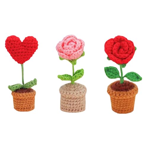 3Pcs Handgefertigte Gehäkelte Tulpenblumen Häkel-Topfblumen Gestrickte Topfpflanzen Zum Dekorieren Knitting Kit Blumentopf Für Von Räumen Heimbüro Desktop-Ornament Autos Liebhaber Oder Familie (C) von Cretvestsar