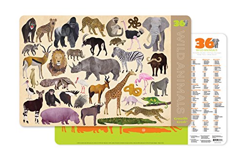 Crocodile Creek 2843-4 36 Wild Animals 2-Sided Platzset, Tan/Green/Orange/Brown/Pink von Crocodile Creek