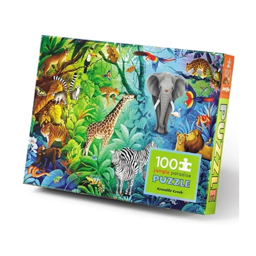 Crocodile Creek Holografisches Folienpuzzle, 100 Teile Puzzle für Kinder ab 5 Jahren mit robuster Aufbewahrungsbox, 61 x 45,7 cm, Dschungelparadies von Crocodile Creek