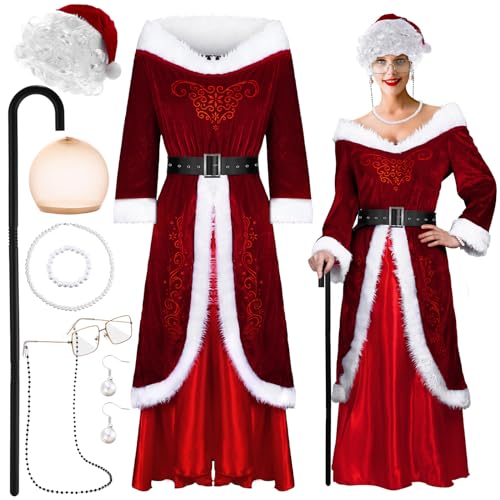 Croknit 10 Stück Damen-Kostüme Mrs. Claus Santa für Erwachsene, Deluxe-Weihnachtsfeier, Cosplay (klassisch, groß), Klassisch, L von Croknit