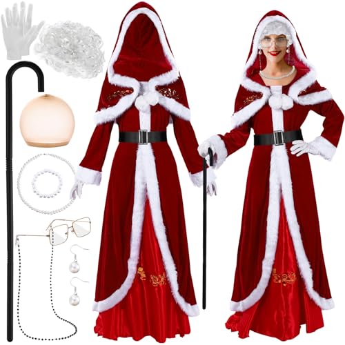 Croknit 10 Stück Damen-Kostüme Mrs. Claus Weihnachtsmann für Erwachsene, Deluxe-Weihnachtsfeier, Cosplay (Vintage, groß) von Croknit