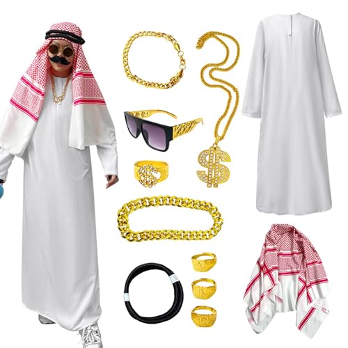 Croovepi Arabische Kostüme Robe | Herren Weiß Robe mit Kopftuch - Feine Textur Cosplay Zubehör für Halloween Party Karneval Mottoparty von Croovepi