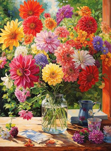 Cross & Glory Rainbow Dahlia Delight Puzzle, 1000-teiliges Puzzle für Erwachsene, lebendige Blumen-Kollektion, Satin-Finish, anspruchsvolle und farbenfrohe Kunst von Cross & Glory