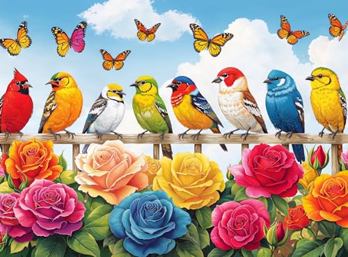 Cross & Glory 's Puzzle Vögel und Blüten – Beste 1000-teilige Puzzles für Erwachsene – eine bunte Rosengarten-Gala mit lebendigen Vögeln und Rosen von Cross & Glory