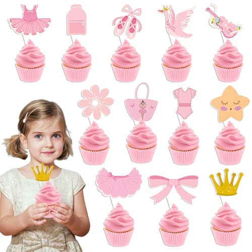 12 Stück Cupcake Toppers, Baby Girl Tortendeko Rosa Klein Einfügen von Markierungen Tanzende Ballerina Geburtstag Deko Gender Reveal Party Deko von Crrynuo