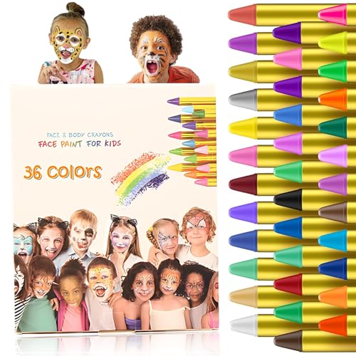 36 Farben Schminkstifte Kit Kinder, Gesichtsfarbe Schminkstifte Abwaschbare Kinderschminke Set Buntstifte Sicher und Ungiftig Gesichtslack-Kits für Halloween, Fasching, Partys, Weihnachten von Crrynuo