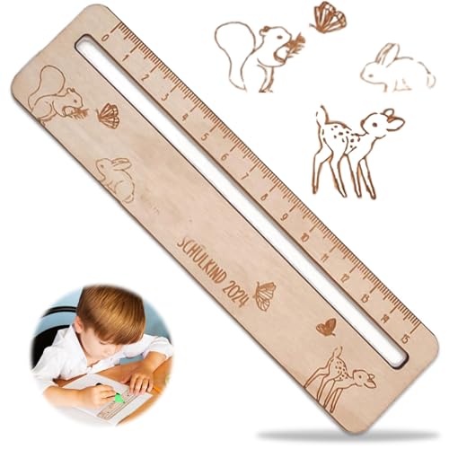 Crrynuo Lineal mit Lesehilfe, Personalisiert 15 cm Lineal aus Holz Lesehilfe Lesezeichen mit Tierthema für Schulkind Einschulung Geschenkidee Schultüten Füllung von Crrynuo