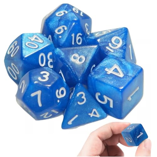 Polyedrisches Würfel-Set, 7-teiliges Würfel-Set, blauer Nebel für Dungeon und Dragons, Pathfinder, Rollenspiele, RPGs (weiße Gravur) von Crrynuo