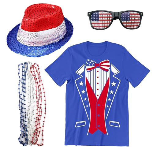 4. Juli USA Smoking-Shirt, 4. Juli, Hemden für Herren und Damen, Set mit patriotischen Accessoires, lustiges, patriotisches T-Shirt für Herren, Blau, L von Crusward