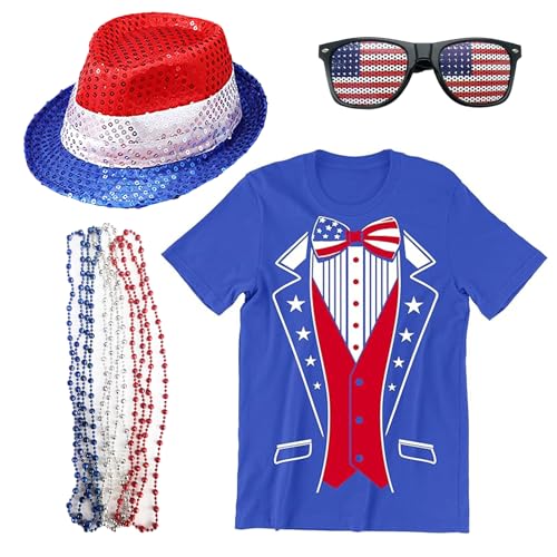 4. Juli USA Smoking-Shirt, 4. Juli, Hemden für Herren und Damen, Set mit patriotischen Accessoires, lustiges, patriotisches T-Shirt für Herren, Blau, M von Crusward