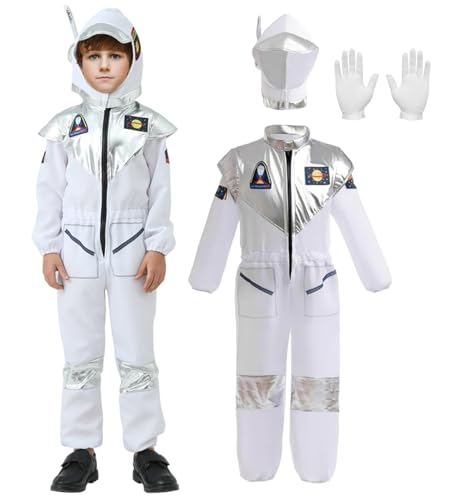 Crusward Astronauten Kostüm Kinder, Weltraum Kostüm Kinder Set mit Astronautenhelm Handschuhe Faschingskostüme Weltall Kostüm Kinder für Karneval Cosplay (110) von Crusward