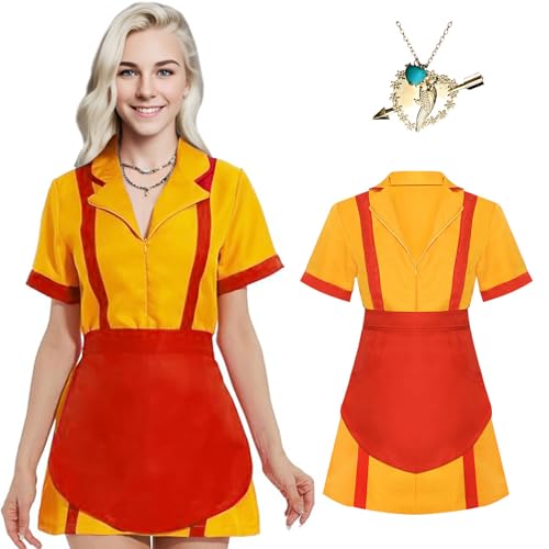 Crusward Kostüm Kellnerin Damen, Kostüm Cosplay Kellnerin Mädchen Set mit Schürze Halsketten Kostüm Kellnerin Damen Kostüm cosplay für Karneval, Halloween (L) von Crusward