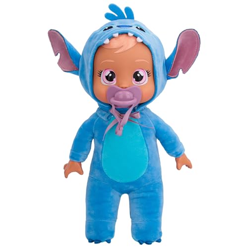 Cry Babies Tiny Cuddles Disney Stitch, Kuschelig weiche Plüschpuppe, Trägt einen Charakteristischen Disney-Pyjama, Die echte Tränen Weint, Spielzeug und Geschenk für Kinder ab 18 Monaten von Cry Babies