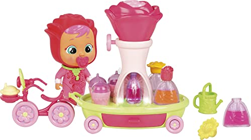 CRY BABIES MAGIC TEARS Happy Flowers - Roses Transportrad I Spielset mit Puppe Rose und 17 Accessoires, um Duft-Designer zu spielen I Für Jungen und Mädchen ab 3 Jahren von Cry Babies