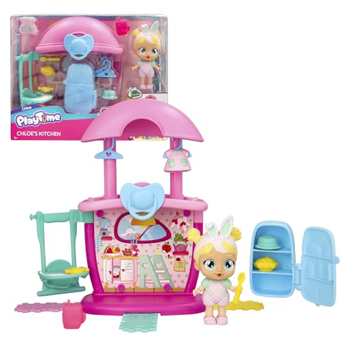 Cry Babies Playtime Day Care Chloe's Kitchen, Puppenhaus-Puppe, erweiterbares Mini-Spielset mit 14+ Accessoires, weint echte Tränen, für Kinder von 4 bis 6 Jahren von PLAYTIME CRY BABIES