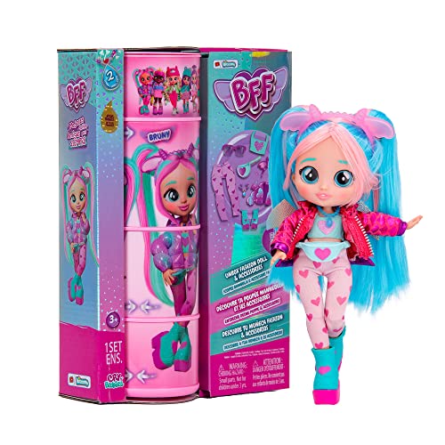 BFF Cry Babies S2 Bruny Modepuppe zum Sammeln mit Langen Haaren, Stoffkleidung und 10 Accessoires – Spielzeuggeschenk für Mädchen und Jungen + 5 Jahre von Cry Babies