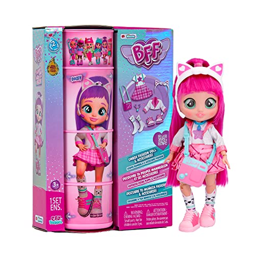 BFF by Cry Babies S2 Daisy Modepuppe mit Langen Haaren, Stoffkleidung und 9 Accessoires, Spielzeuggeschenk für Mädchen und Jungen + 5 Jahre von Cry Babies