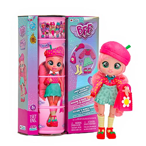 BFF by Cry Babies S2 Ella Modepuppe zum Sammeln mit Langen Haaren, Stoffkleidung und 9 Accessoires, Spielzeuggeschenk für Mädchen und Jungen + 5 Jahre von BFF BY CRY BABIES