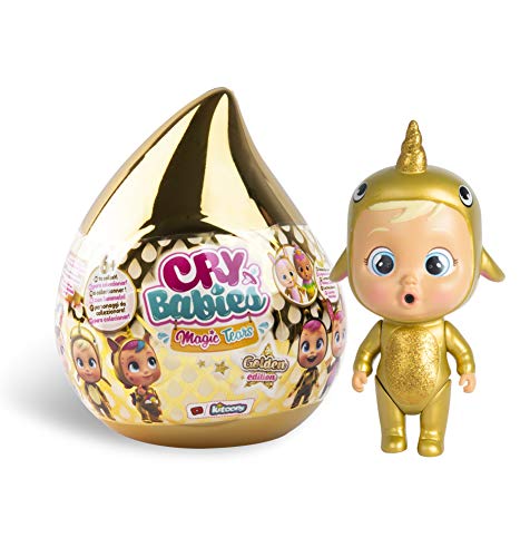 CRY BABIES MAGIC TEARS Goldene Edition | Goldene Mini-Sammelpuppe mit echten Kullertränen & Zubehör | Geschenk, Puppe, Spielzeug für Mädchen & Jungen Puppe ab 3 Jahre, 13 cm von Cry Babies