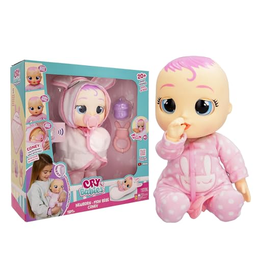 CRY BABIES Newborn Coney - Deluxe interaktive Puppe Neugeborenen mit einem magischen Armband, die echte Tränen weint und Babyzubehör enthält. -Geschenk Spielzeug für Kinder ab 18 Monaten von Cry Babies