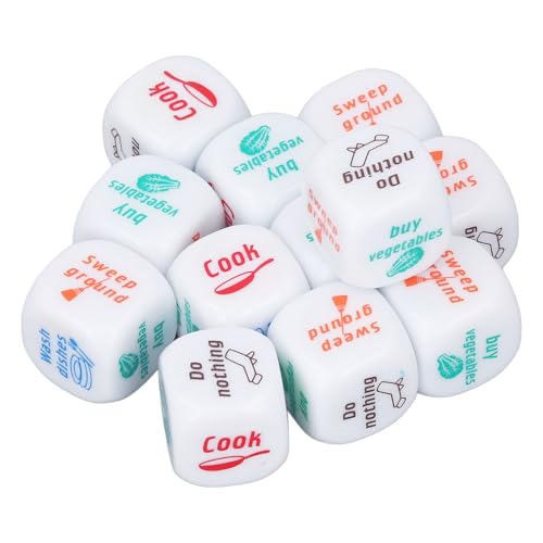 Cryfokt 12pcs Neuheit Hausarbeit Würfel für Paarfamilien, 20mm Acryl Fun Chore -Aufgabe -Spiel, Spielzeugrolle Spielhausvertrieb DICE -Würfelspielzeug mit Lebendigen und Leuchtenden Farben von Cryfokt