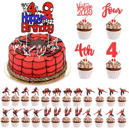 Tortendeko Geburtstag 41 Stück Tortendeko 4 Geburtstag Dekoration Tortenaufleger Cupcake Toppers Junge Mädchen Tortendeko für Happy Birthday Tortendeko Party Dekorationen für Kinder von Crzyplea