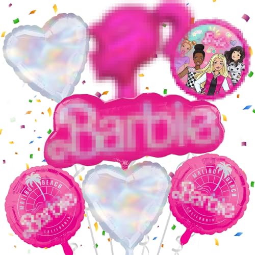 Deko Geburtstag Mädchen 7 Stück, Cartoon Folienballons, Rosa Luftballons, Luftballons Geburtstag Madchen, Mädchen Geburtstags Dekoration, Mädchen Party Deko Supplies Set von Crzyplea