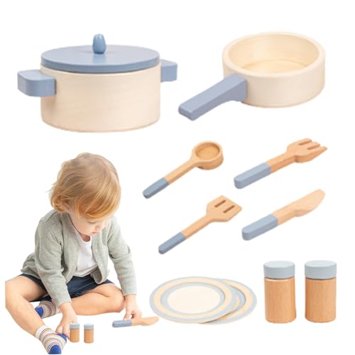 11pcs/setwooden küchenspielzeug für 3+ Kinder 10pcs/Set Safe hölzerne Spielküche enthalten Pot and Pan Set Early Educational InteractiveBlue von Csafyrt