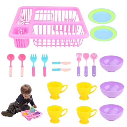 19pcs Spielen Küchenspielzeug für Kleinkinder 2-4 Jahre Tabelle Wasserkorbborb Löffel Teller für Kinder Mädchen (zufällige Farbe) von Csafyrt