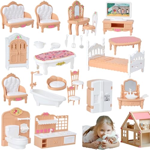 4 Sets Dollhouse Möbel Realistische Miniaturmöbel umfassen Schlafzimmer Badezimmer Küche und Wohnzimmer Bauch von Csafyrt