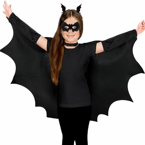 4pcs Halloween Kostüme Fledermaus Kostüm Kinder umfassen schwarze Cape Bat Eye Maske Haarklammern Unisex Vampire Kostüm Halloween Accessoires für Kinder Kleinkinder Cosplay 130 von Csafyrt