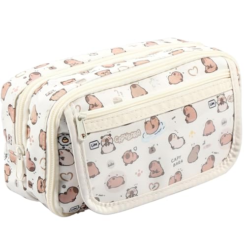 Capybara Pencil Case niedliche Cartoon -Muster Geräumiger Kawaii -Bleistifthülle mit magnetischem Verschluss und transparenter Tasche von Csafyrt