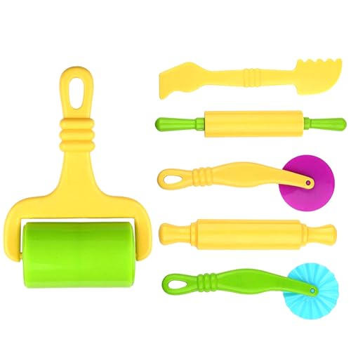 Csafyrt 1 Set Playdough Tools 6PCS PP Plastik Playtough Accessoires Wiederverwendbare Bildhauerwerkzeuge zum Rollen von Schimmelpilz und Abflachung der Spieldacher für Kinder von Csafyrt