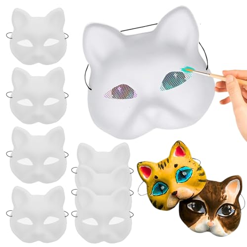 Csafyrt 10 PCs Katzenmaske zum Malen von DIY -Halbbedeckung Therian Maske mit Augennetz ＆ Elastic Band PVC Animal Fox Maske für Halloween -Cosplay -Party Maskerade - von Csafyrt