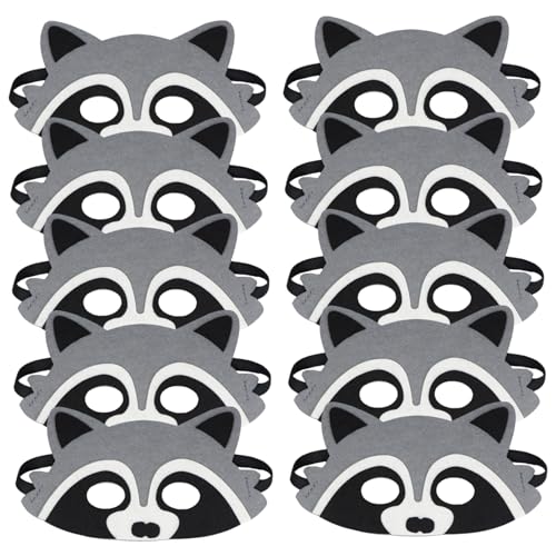 Csafyrt 10pcs Raccoon-Maske, 8x4 Halbgesicht Tiermasken für Kinder, nicht gewebte Tiermaske mit elastischem Stirnband, Waschbär für Party, Dress Up, Halloween, Geschenke für Kinder von Csafyrt