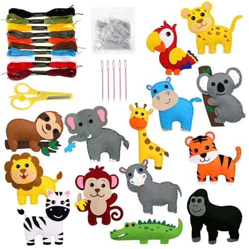 Csafyrt 14pcs/Set Kids Sewing Kit süßes Tier Filznäht Kit Verschiedene Filzpluppen Fun Kids Sewing Set DIY Craft Ornamente Kinder Bildungsnähung Spielzeug für Anfänger Kinder von Csafyrt