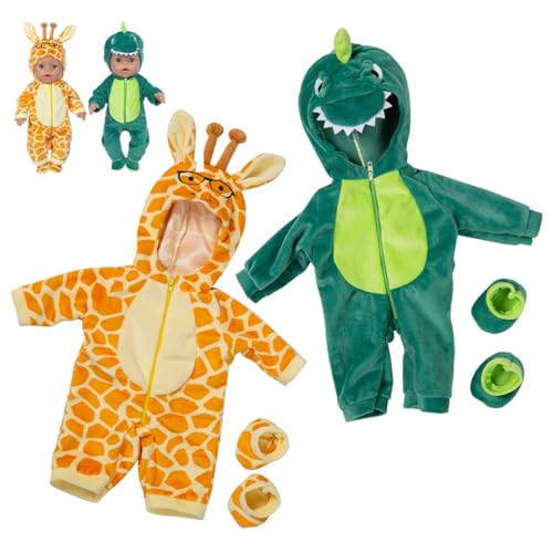 Csafyrt 18 Zoll Puppenkleidung 2 Sets mit Kapuze Süßes Puppenkleidung Tier Design 18 Zoll Puppen -Pyjama mit Schuhen Reißverschluss Schwanz DIY Dekorative amerikanische Puppenkleidung von Csafyrt