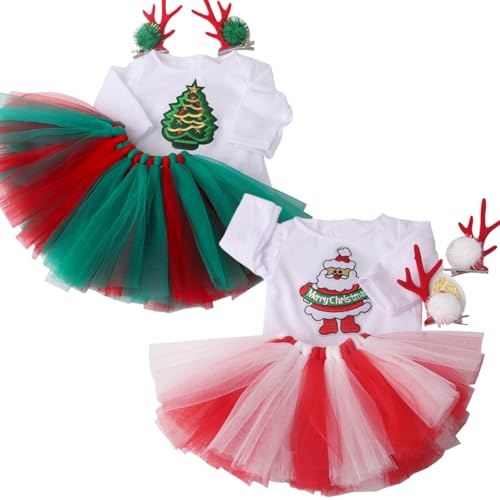 Csafyrt 2 Set 18 Zoll Puppenkleidung Set Weiche und elastische Weihnachtsbabypuppenkleidung mit Elch Haarnadelkleid Rock und Schuhe DIY 18 -Zoll -Accessoires für Kinder im Alter von 714 Jahren von Csafyrt