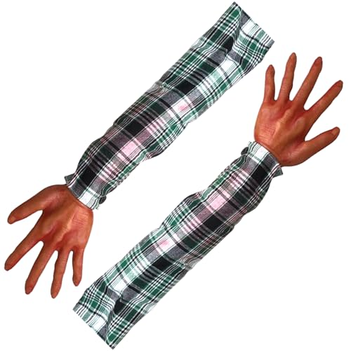 Csafyrt 2pcs Halloween Hände 22 Zoll abgetrennten falschen Arm mit Karierte Stoffhülle weiche realistische Halloween -Körperteile Scary Halloween Requisiten Stil 2 von Csafyrt