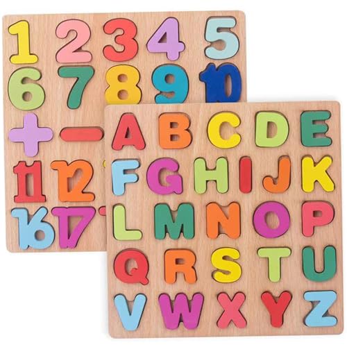 Csafyrt 2pcs hölzerne Puzzle Rätsel Alphabet Zahlenform Kleinkind -Rätsel pädagogische Vorschule Lernaktivitäten für Jungen Mädchen im Alter von 2 3 4 5 Jahre alt von Csafyrt