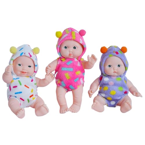 Csafyrt 3pcs Mini Plastikbabys Miniatur Babys lustige Simulation Miniatur Babypuppe mit niedlichen Overall Neugeborenen Babypuppen von Csafyrt