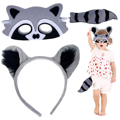 Csafyrt 3pcs Wraccoon Kostümband Band Mask Tail Wacoon Kostüm weich und komfortabel für Cosplay Wrack Coon Kostüm Erwachsene von Csafyrt